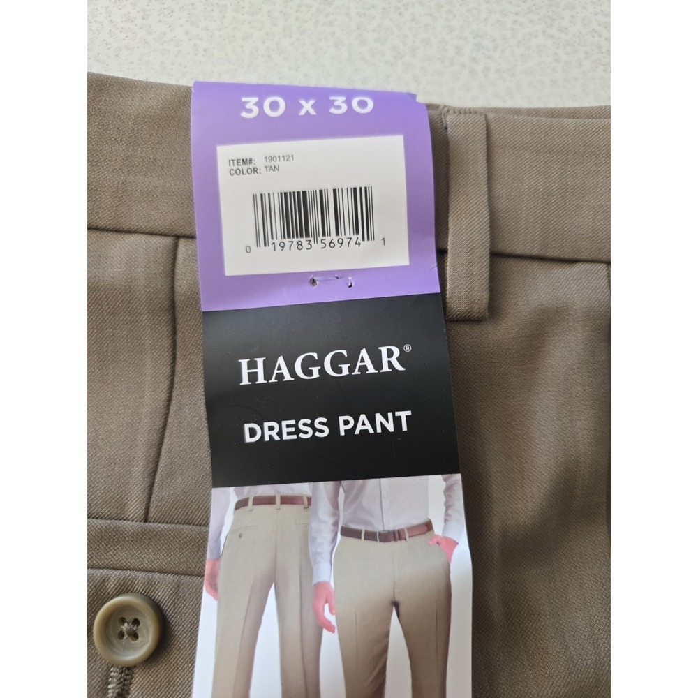 Haggar Men's Dress Pants Straight Fit Tan 30x30 New With Tags Super Flex Waist - Picture 3 of 5